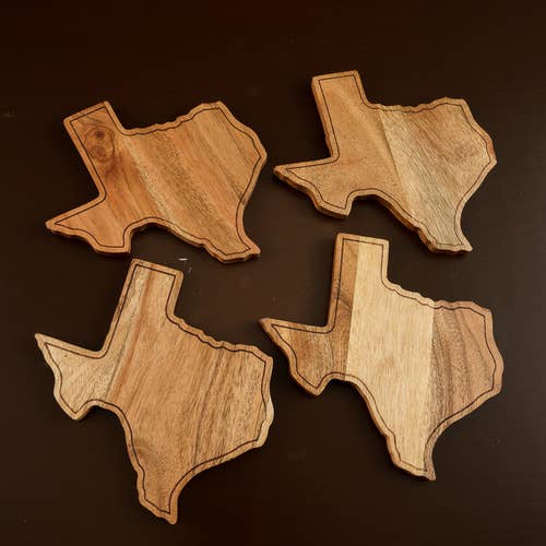 Wooden Texas Coasters, Set of 4