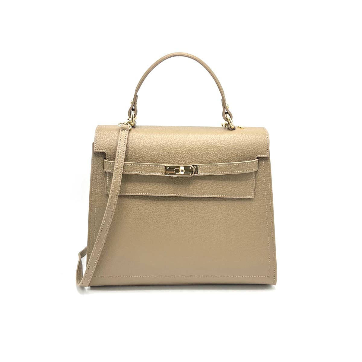 Genuine leather top handle bag XL, Made in Italy, art. 112634: Camel