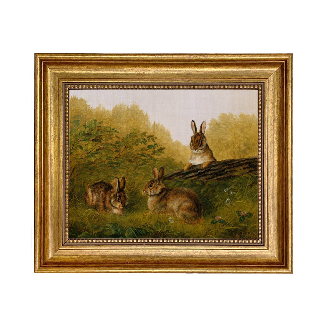 Bunnies in the Field by Tait Painting Print on Canvas: 5" x 6"
