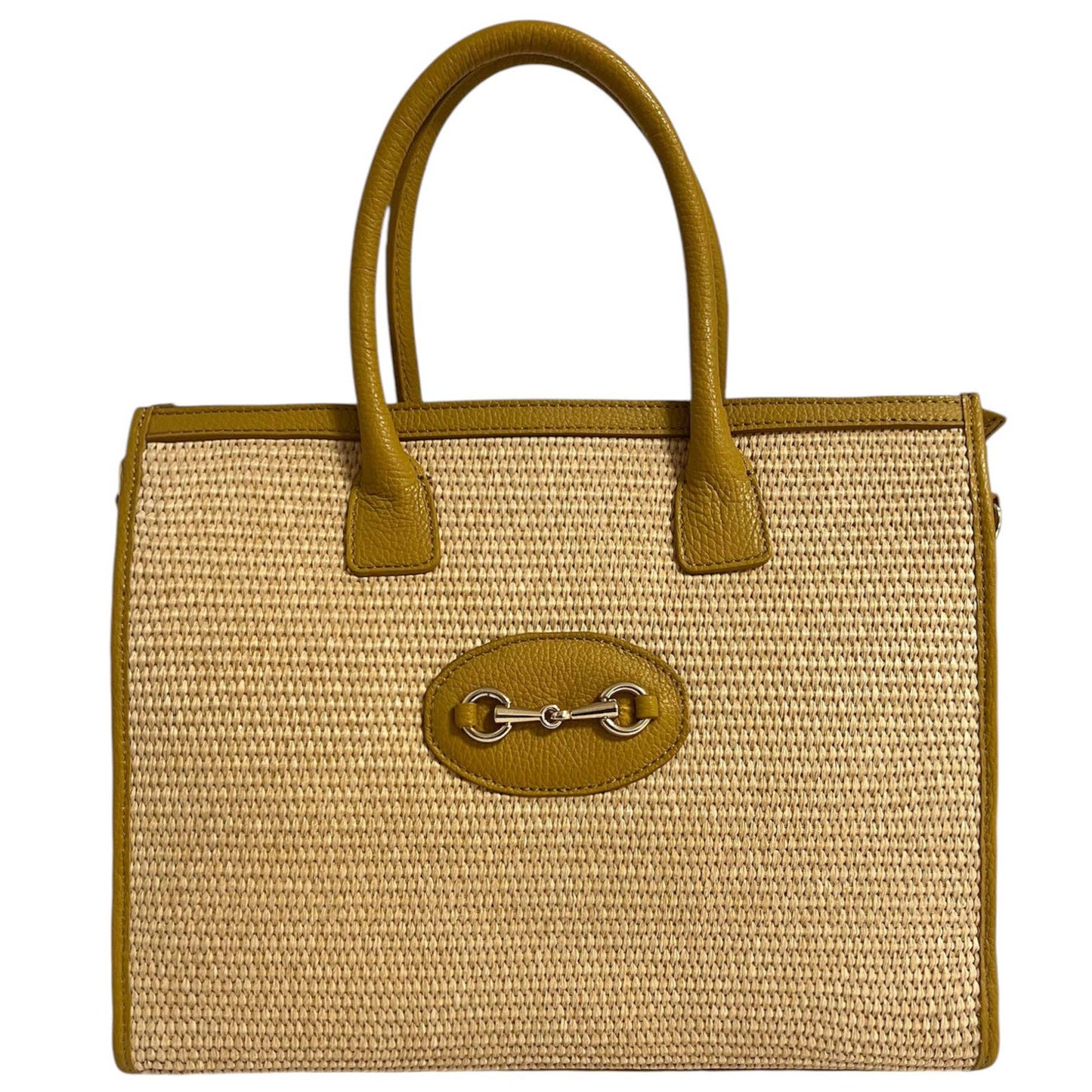 Modarno Shopper Shoulder Bag genuine leather and raffia 27x12x22: Leather