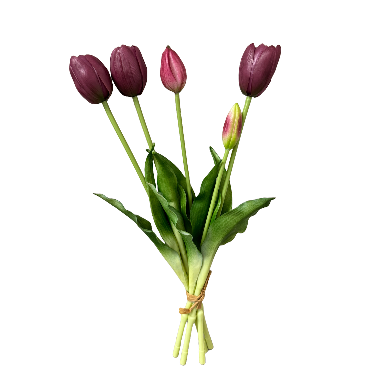 16" Real Touch Tulip-3 flowers 2 buds: Soft Pink