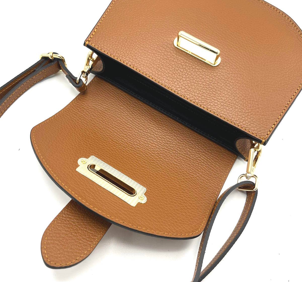Genuine leather shoulder bag, Made in Italy ~ Camel