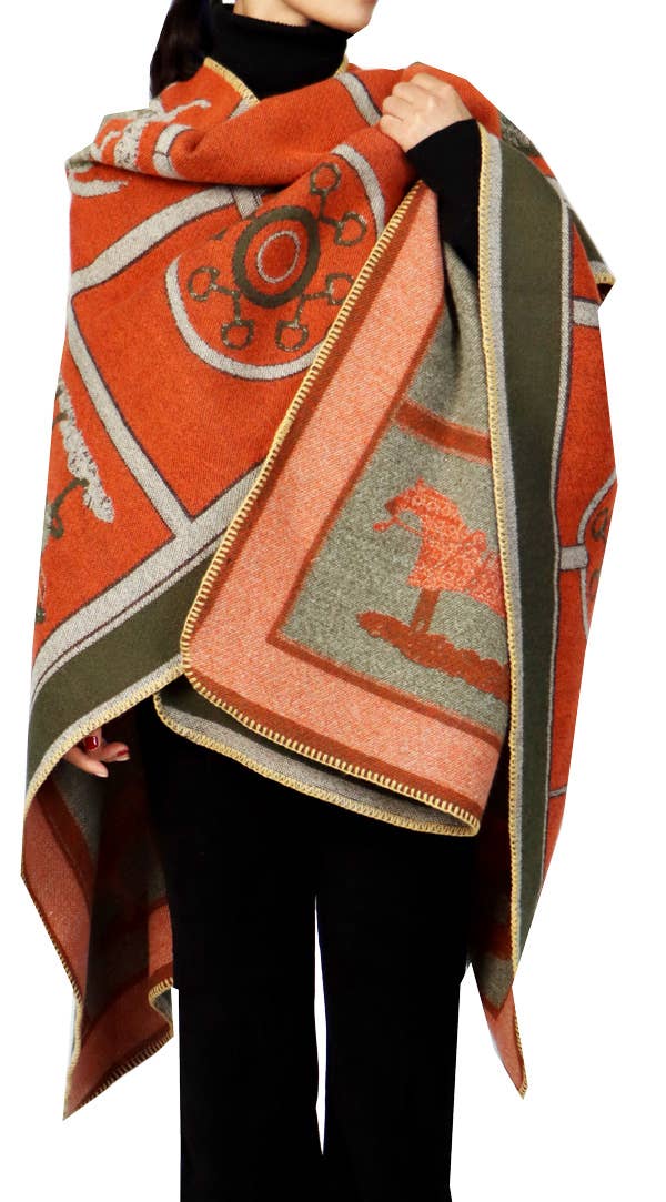 Equestrian Orange Reversible Hands Free Blanket Loop Wrap