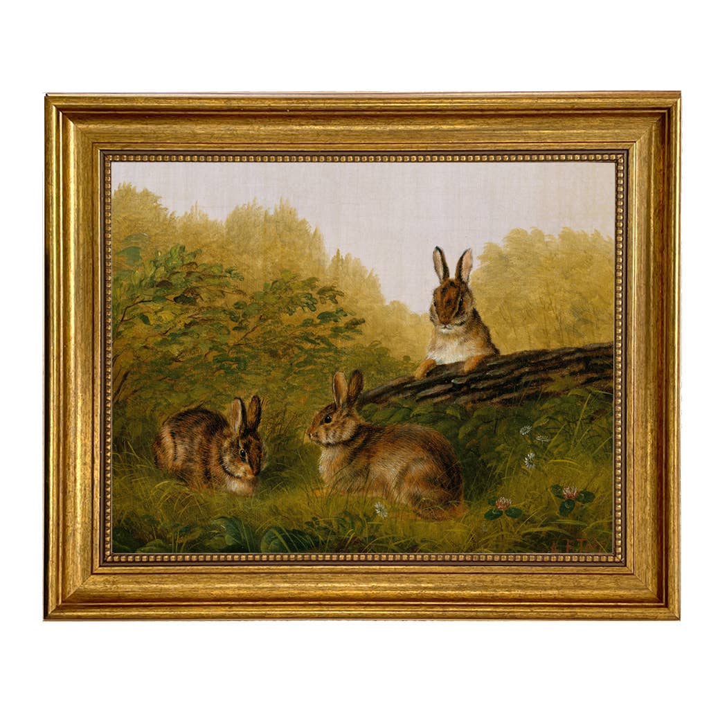 Bunnies in the Field by Tait Painting Print on Canvas: 5" x 6"
