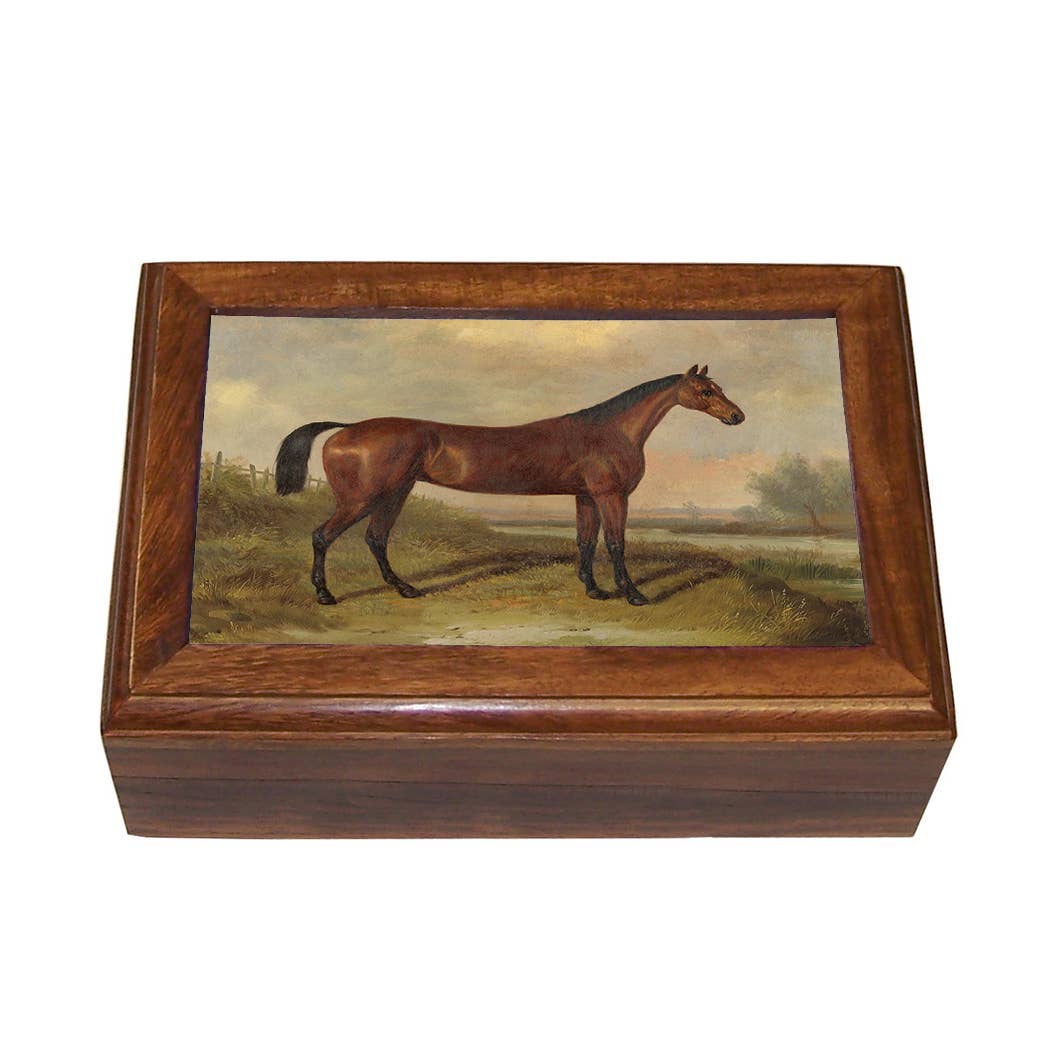 Hunter In A Landscape Decorative Solid Wood Trinket Boxes: Wood and Glass