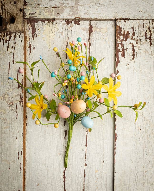 Egg, Mixed Berry And Forsythia Spray, 12 In, Blue, Yellow