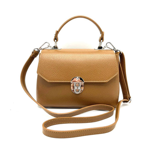 Genuine leather shoulder bag, for women, made in Italy ~ Camel
