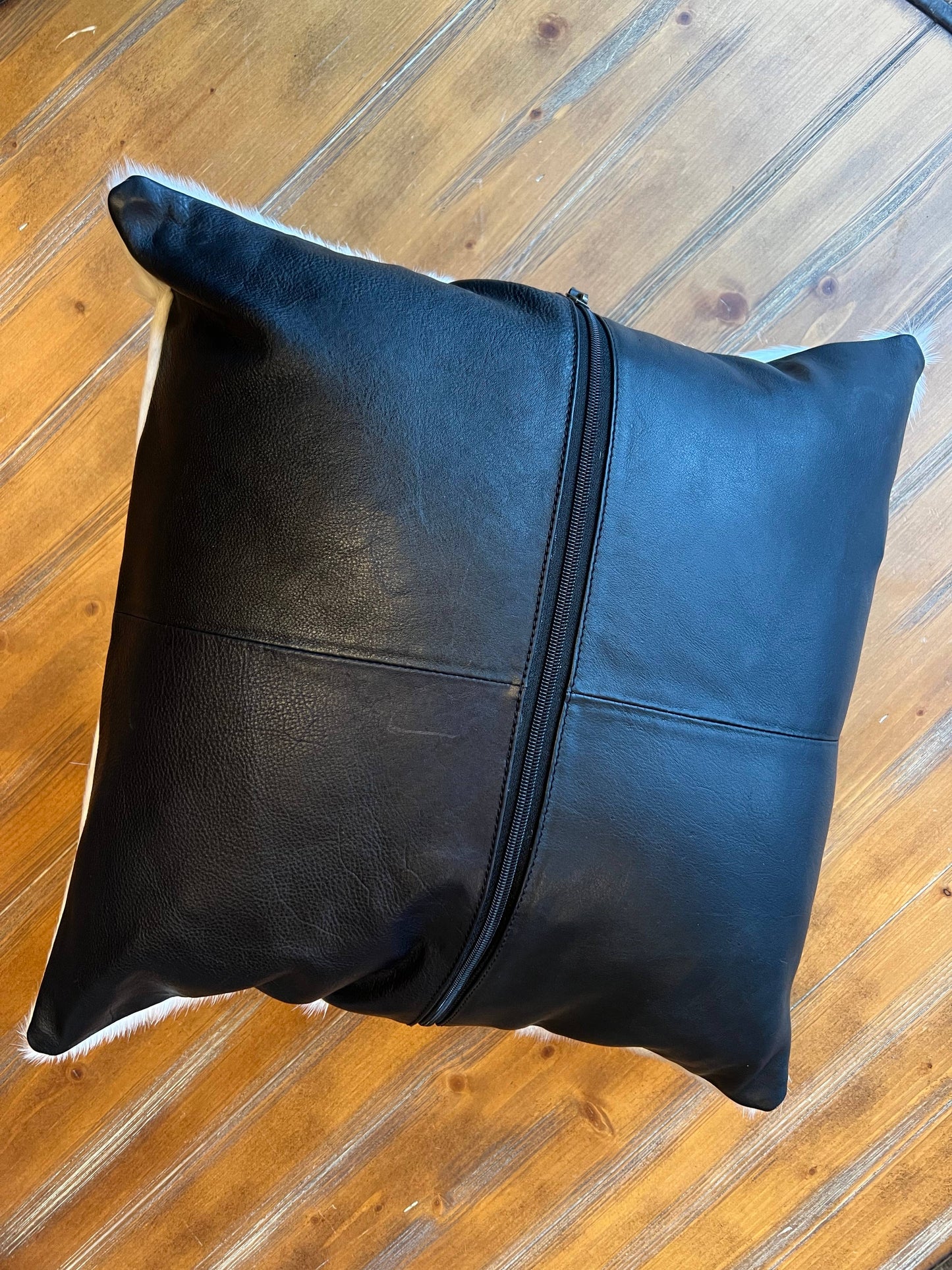 Equestrian Snaffle Bit Cowhide Leather Pillow Cover 18”: White Cowhide