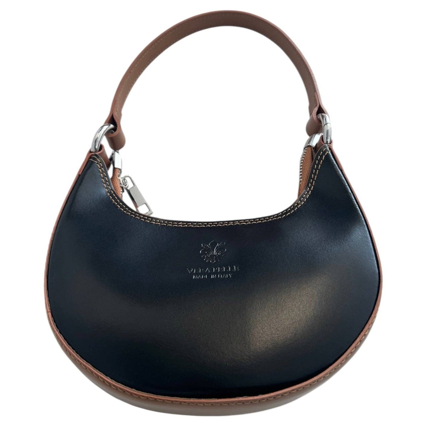 Modarno Women's Handbag with Removable Handle Bicolor in Genuine Cowhide Leather 21x5x12 cm: Sable