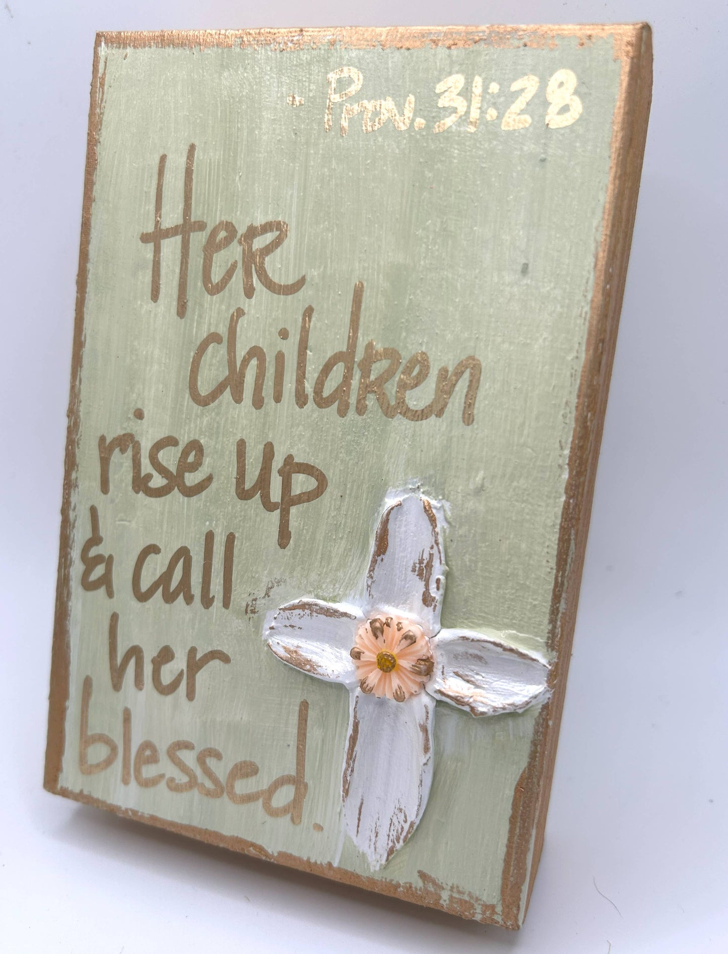 Mother's day gift block |  Cross  Crown  Heart  Love: Cross "Her children call..."