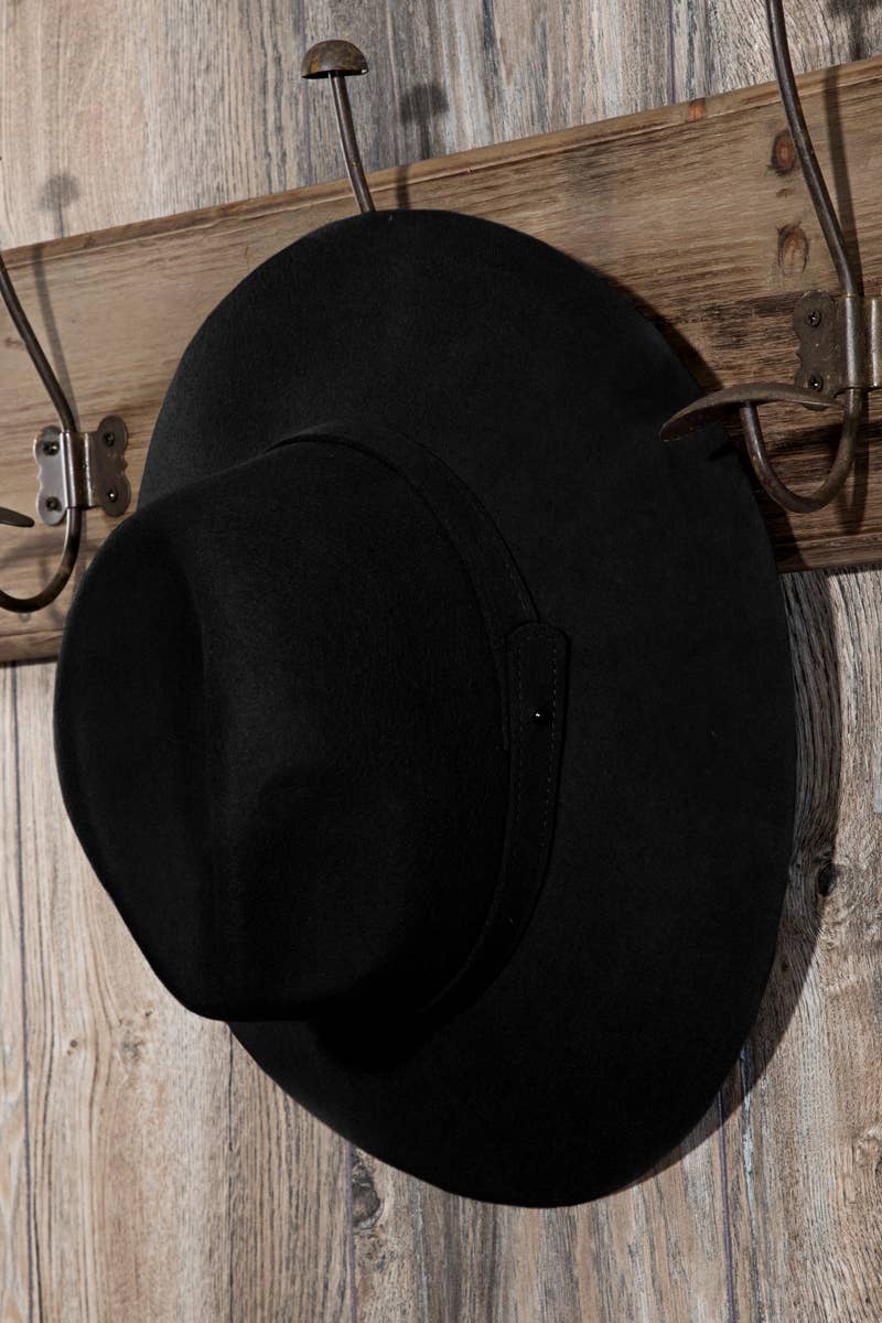 100% Wool Simplistic Panama Hat: Black / OS
