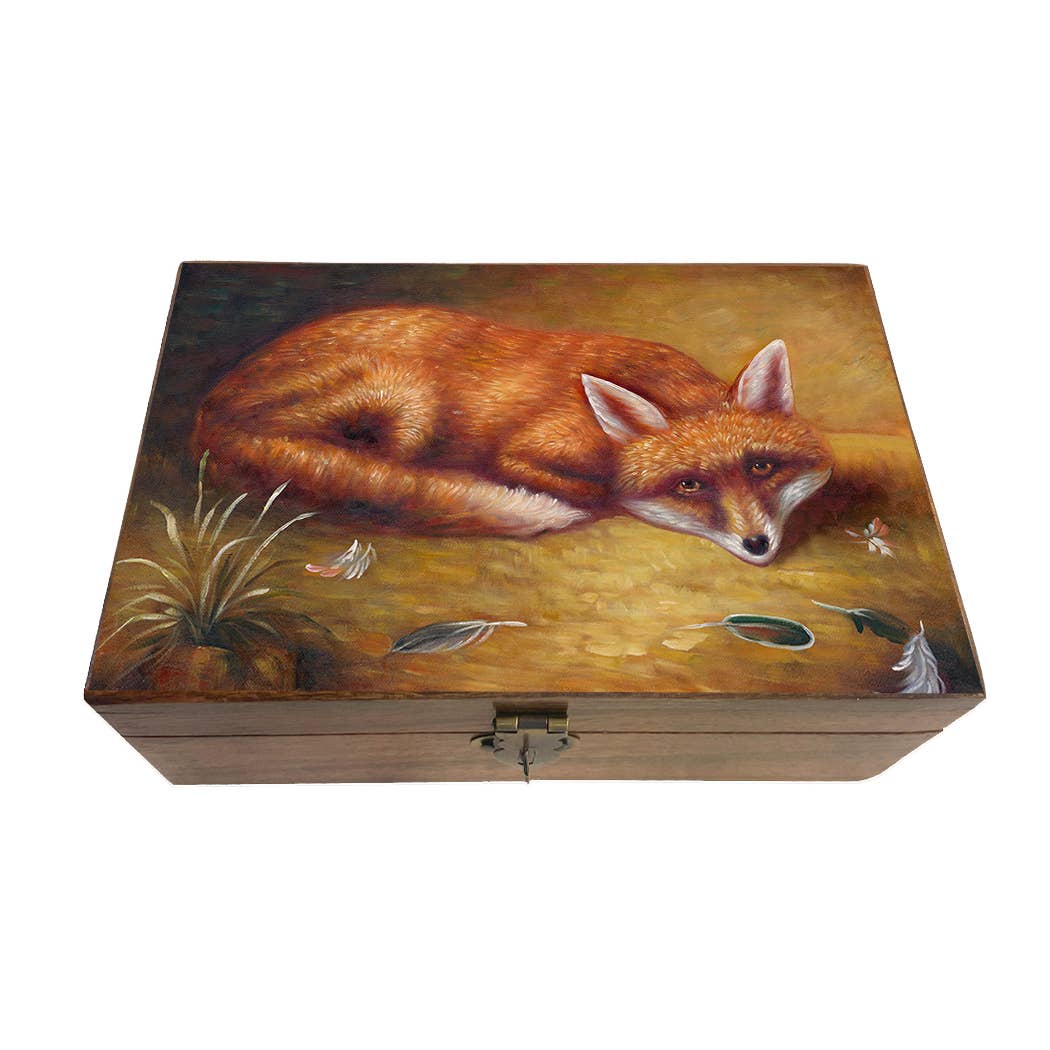 Fox's Meal Painting Reproduction Solid Wood Trinket Boxes: Wood and Glass