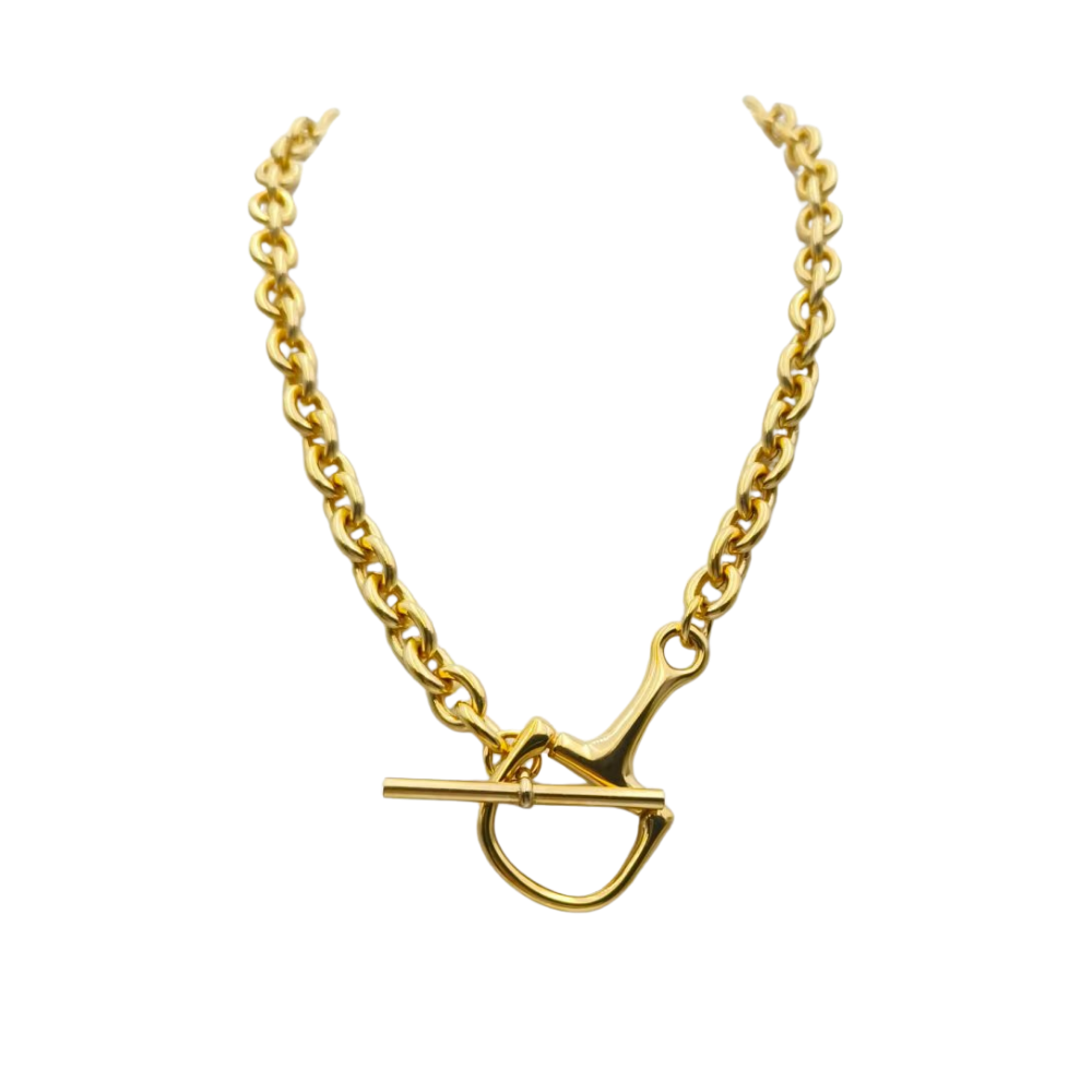 Equestrian Horse Bit Toggle Necklace - 18k Gold Plated Stainless Steel - Toggle Closure