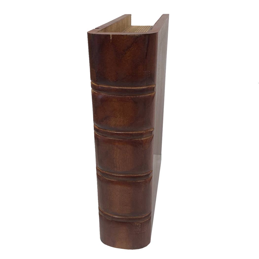 10" Brown Faux Leather Hollow Book Safe Storage Box