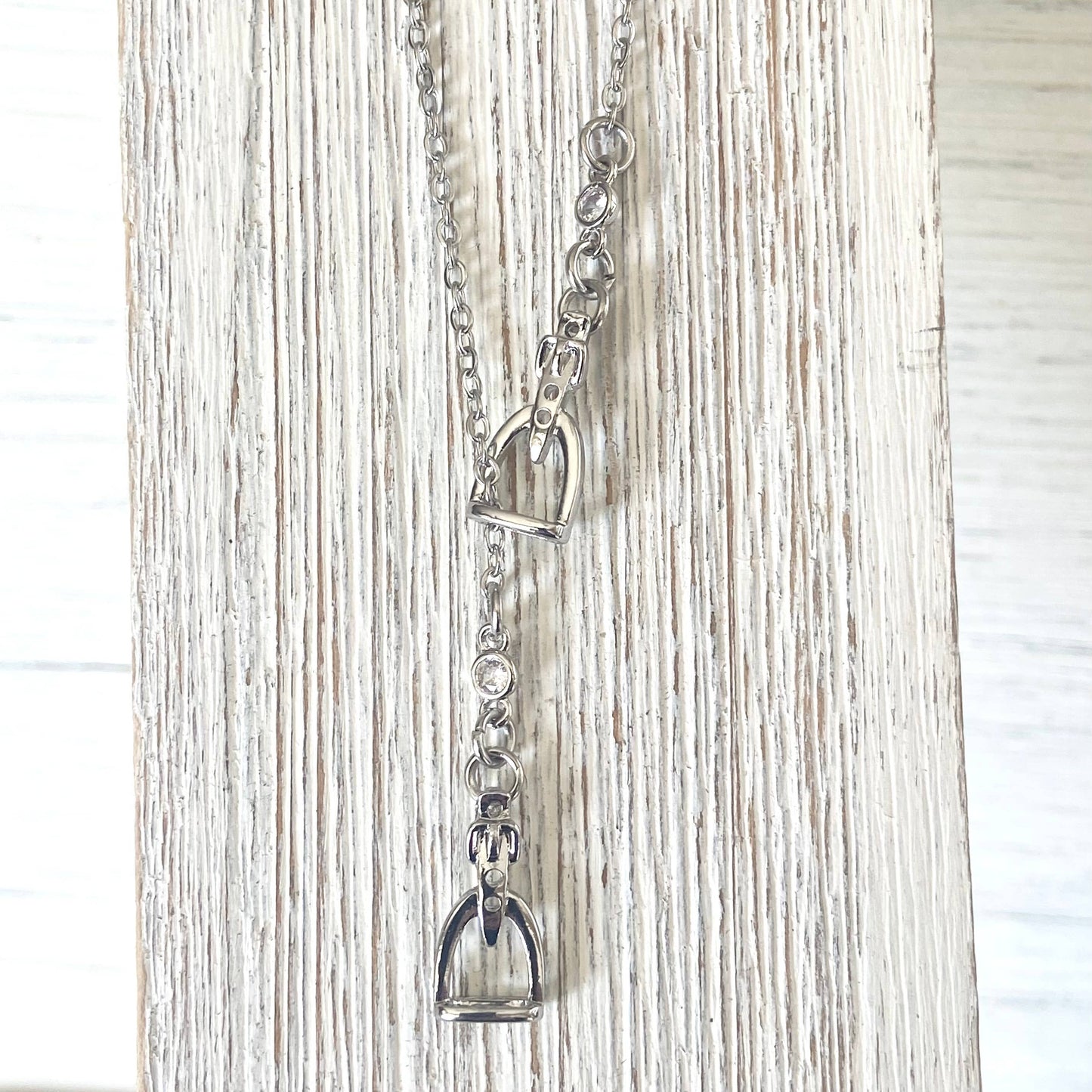 Equestrian Jewelry Y style Horse Bit Stirrup Necklace ~ Silver