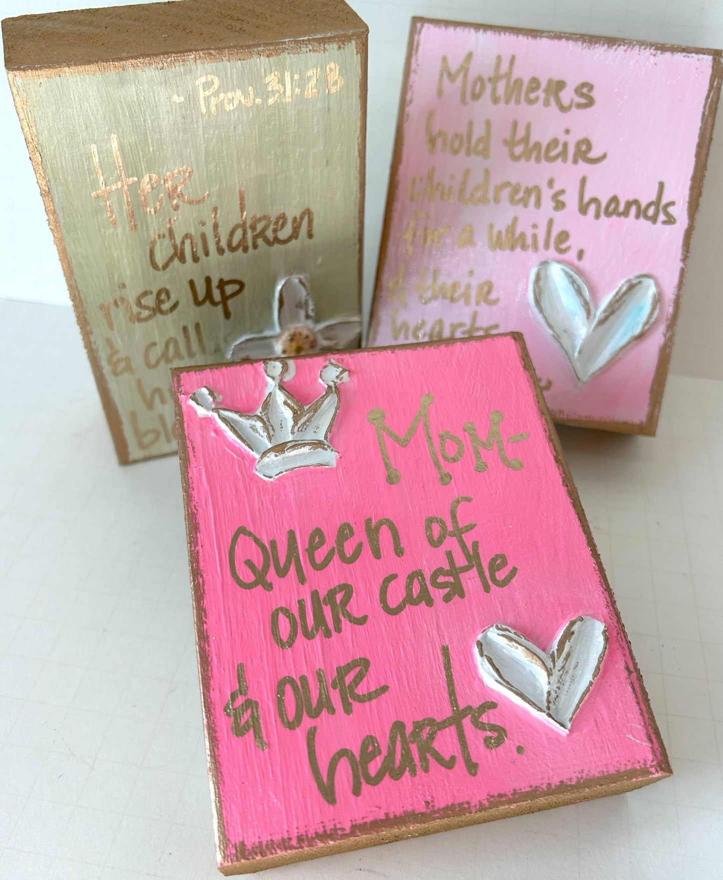 Mother's day gift block |  Cross  Crown  Heart  Love: Cross "Her children call..."