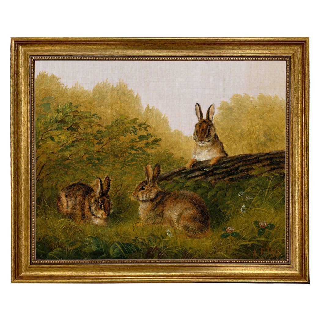 Bunnies in the Field by Tait Painting Print on Canvas: 5" x 6"