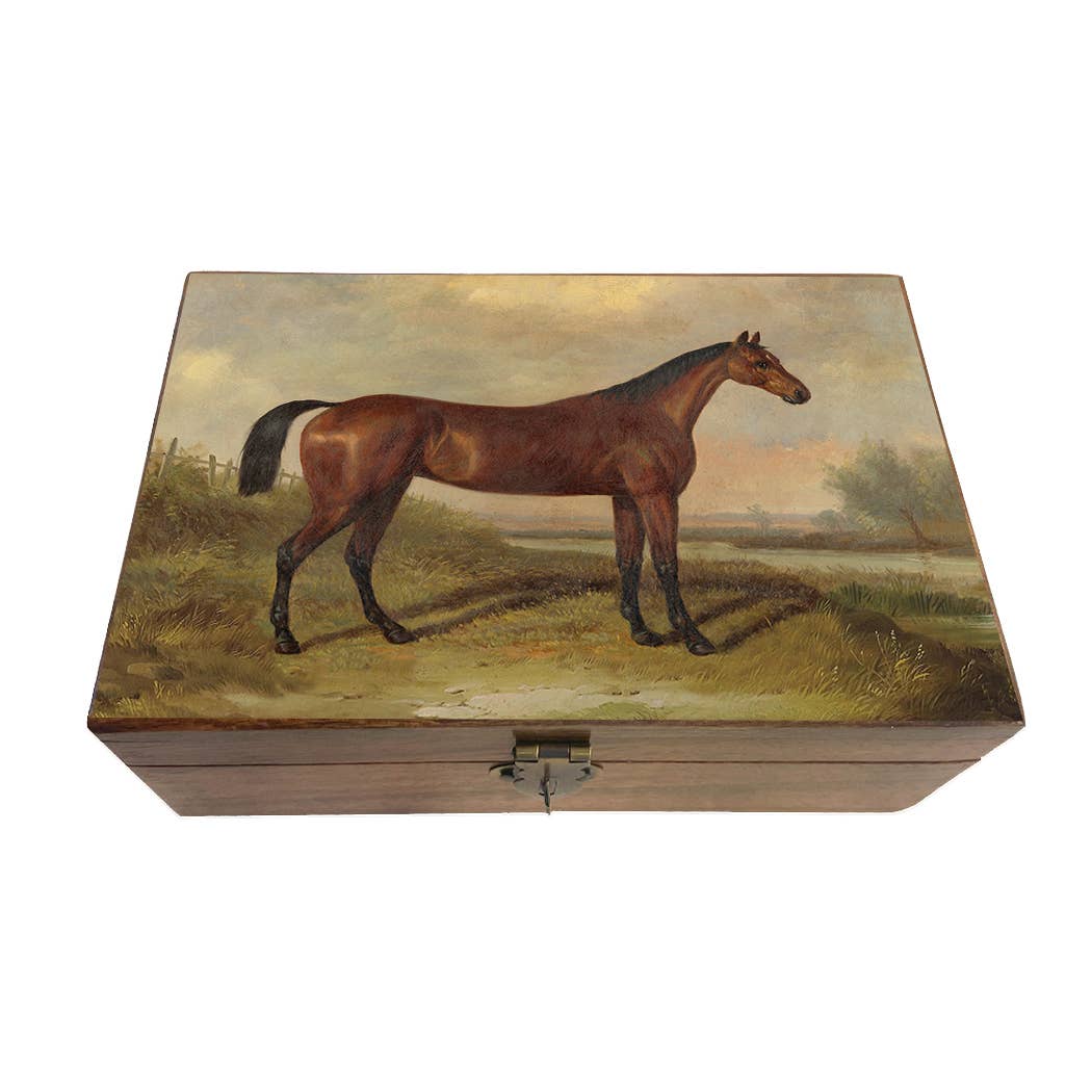 Hunter In A Landscape Decorative Solid Wood Trinket Boxes: Wood and Glass