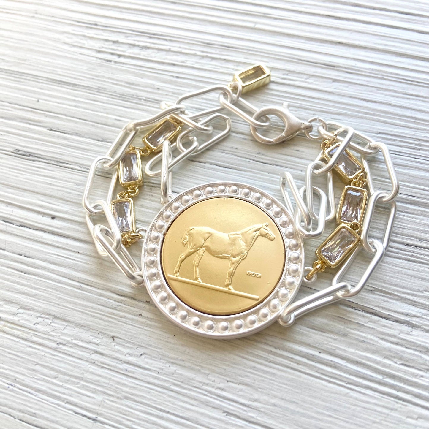Horse jewelry coin bracelet country western derby equestrian: All gold