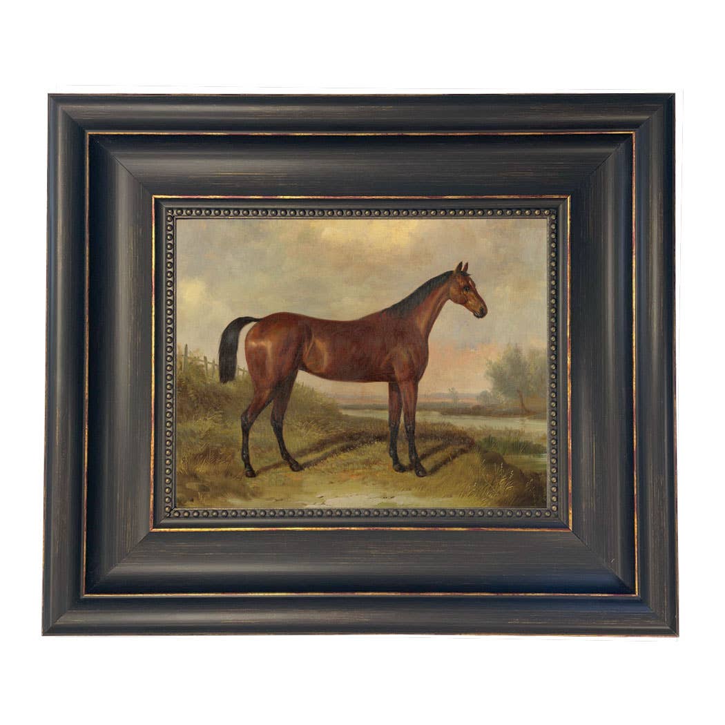 Hunter in a Landscape Painting Print on Canvas Wall Art: Leather-look Black/Antiqued Gold / 8" x 10"