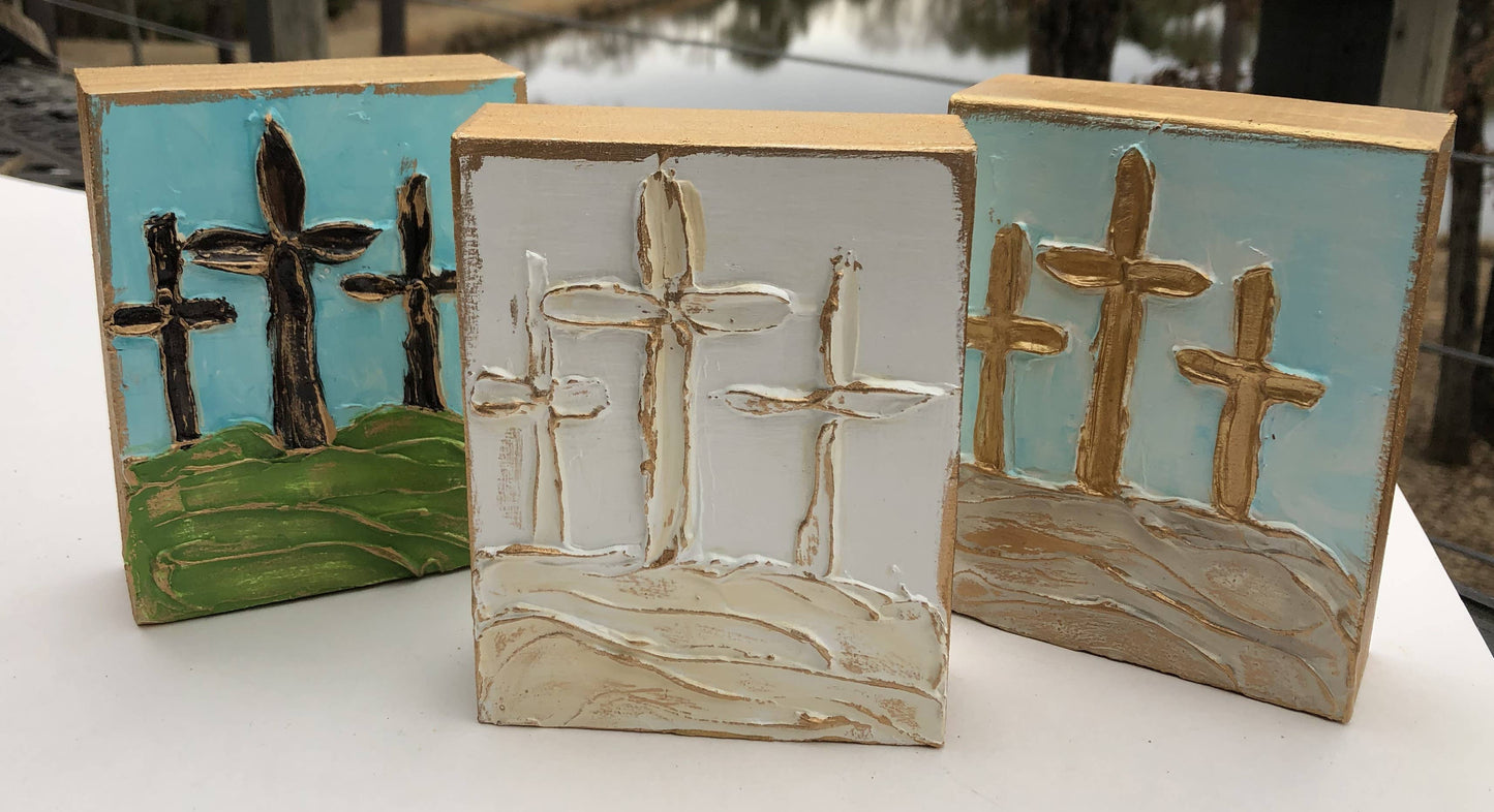 4x6 Easter "On Calvary" hand painted textured wood block
