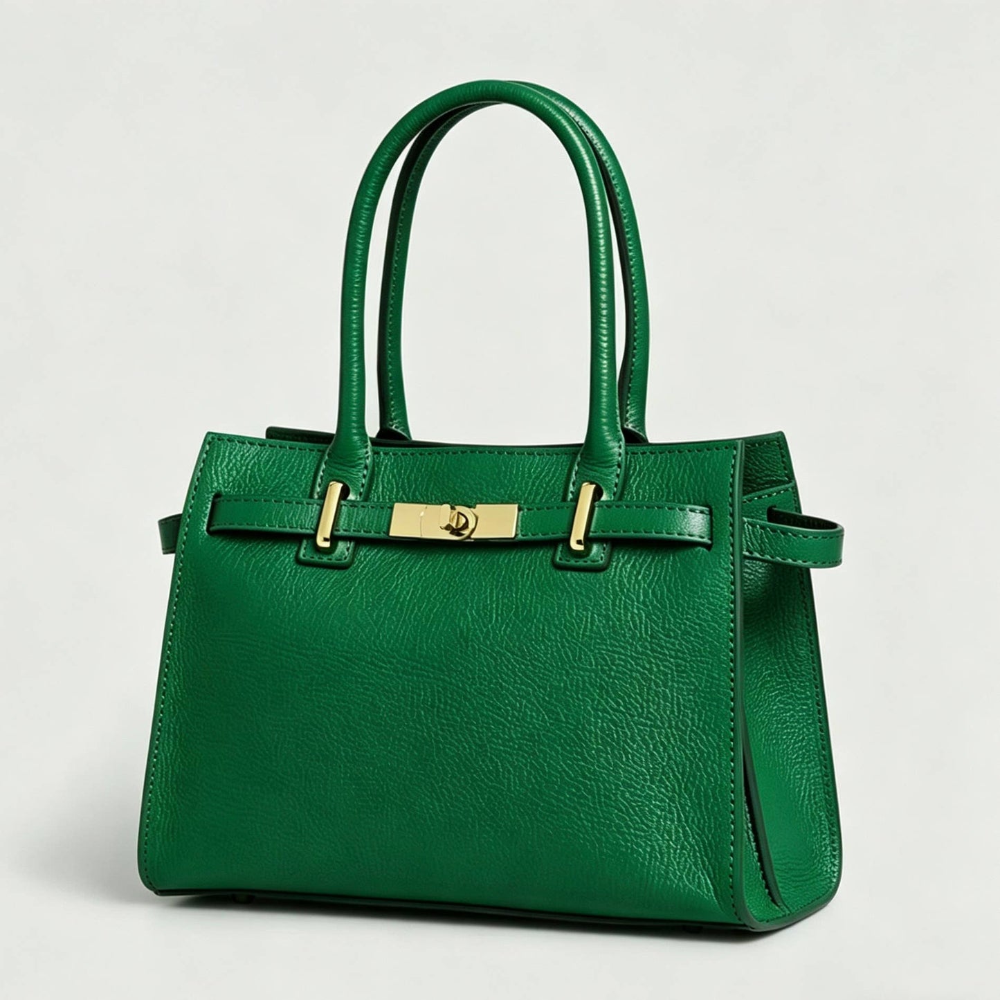 Genuine Leather bag with shoulder strap and gold accessories: Cognac