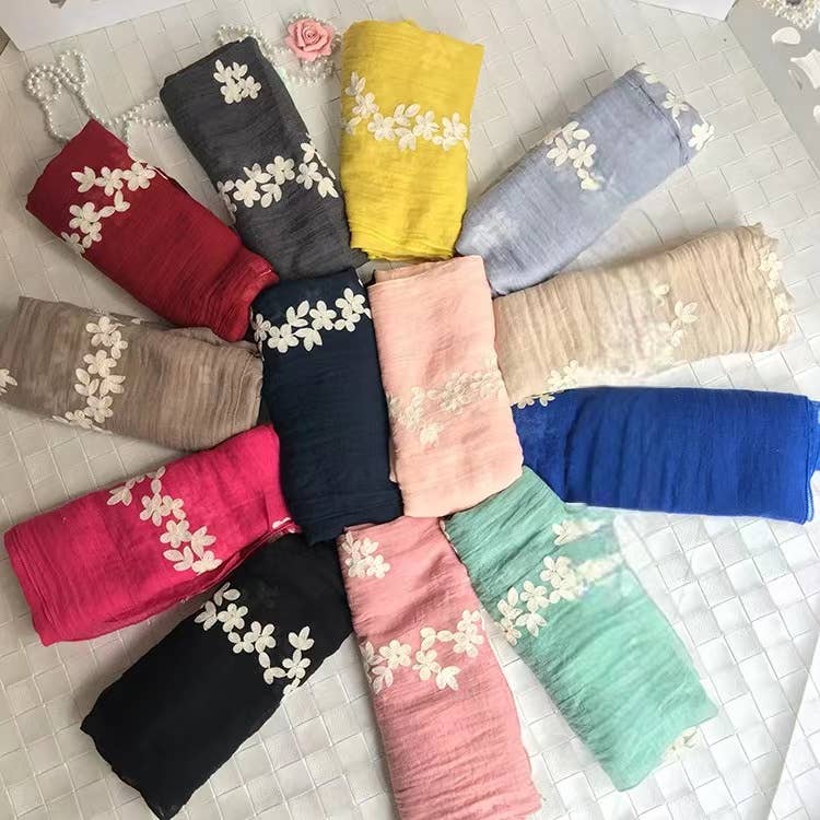Embroidered Scarf Pink Petunia Cotton Scarf