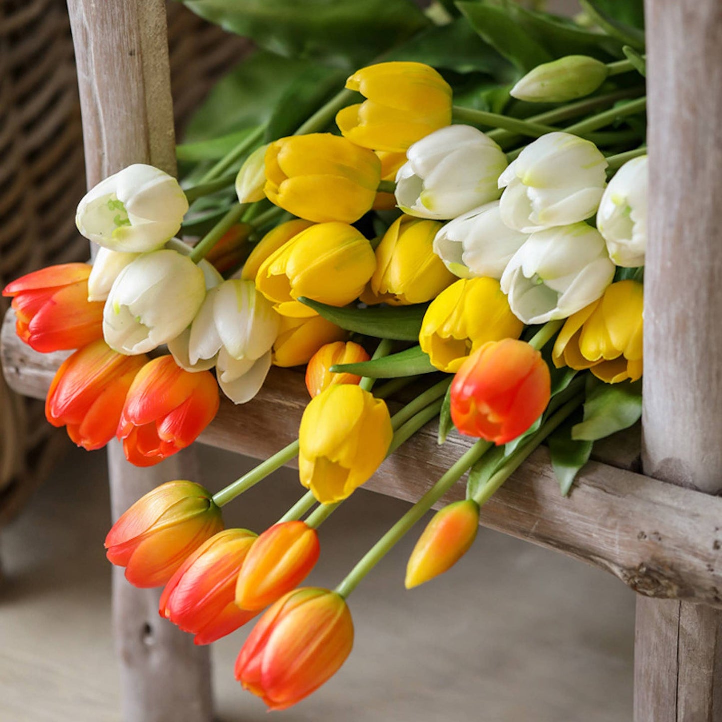 16" Real Touch Tulip-3 flowers 2 buds: Soft Pink