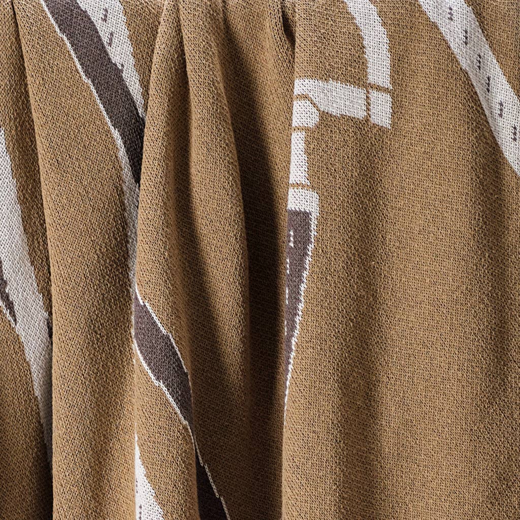 Cotton Sustainable Knit Patterned Throw Blanket - Equestrian Tack: Grey