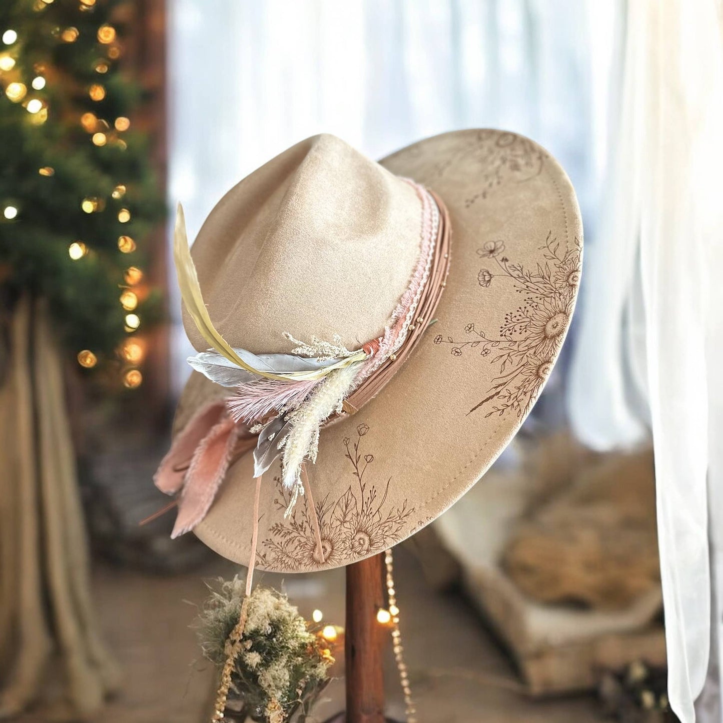 Suede Rancher Hat, Cowboy Hat | Sunflower Floral Brim: Coco