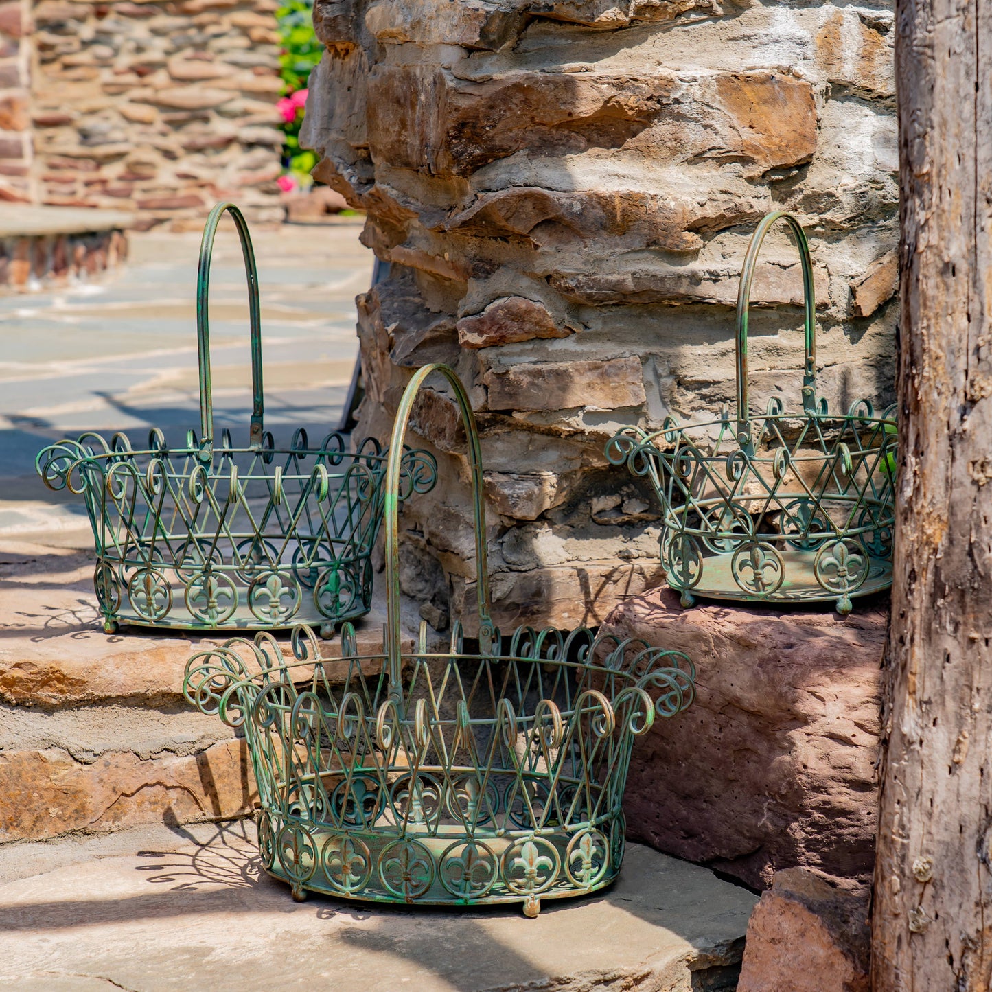 Decorative Garden Baskets Metal Wire- 3PC/Set - Options: Verdi Green