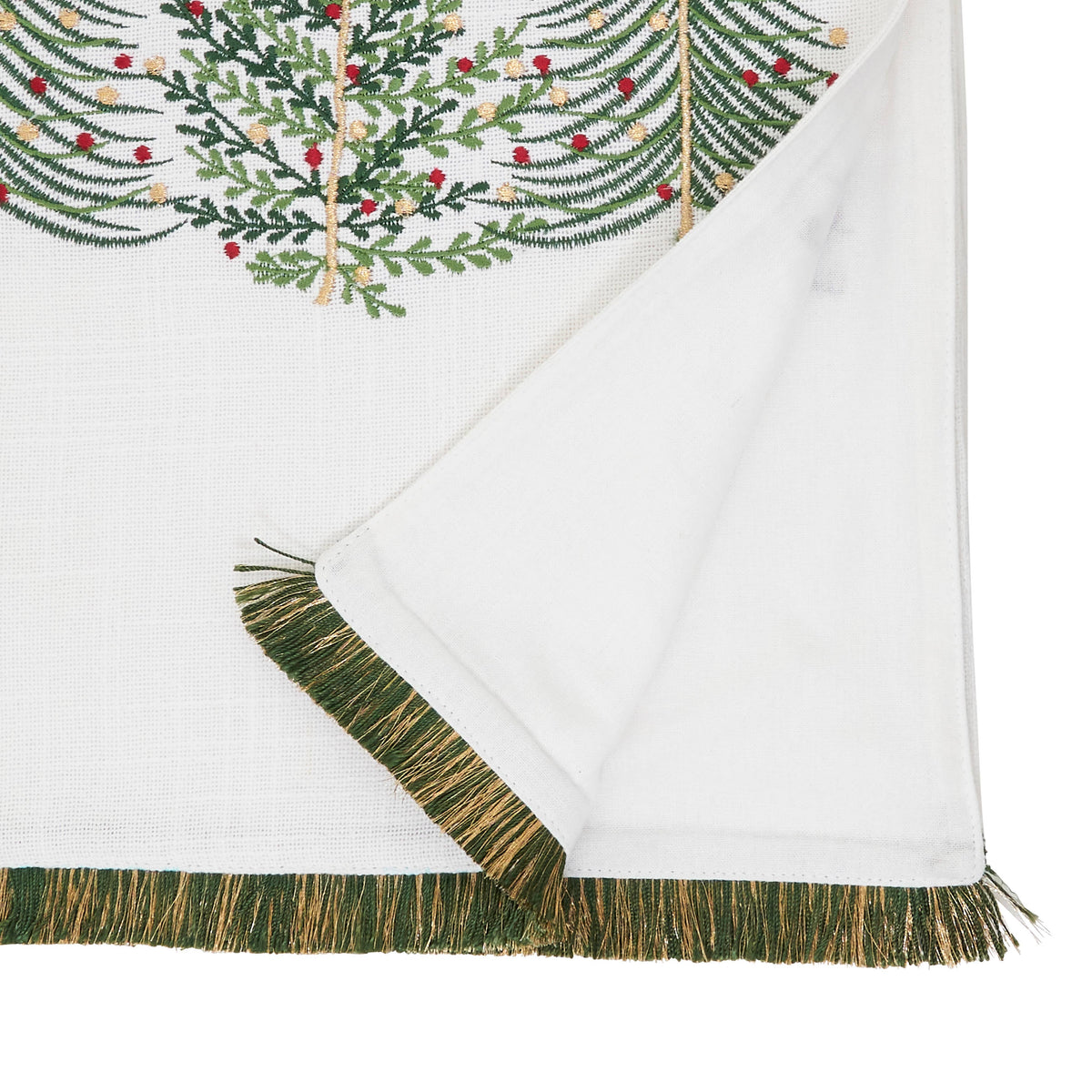 Embroidered Christmas Trees Table Runner: Ivory / 13"x72"