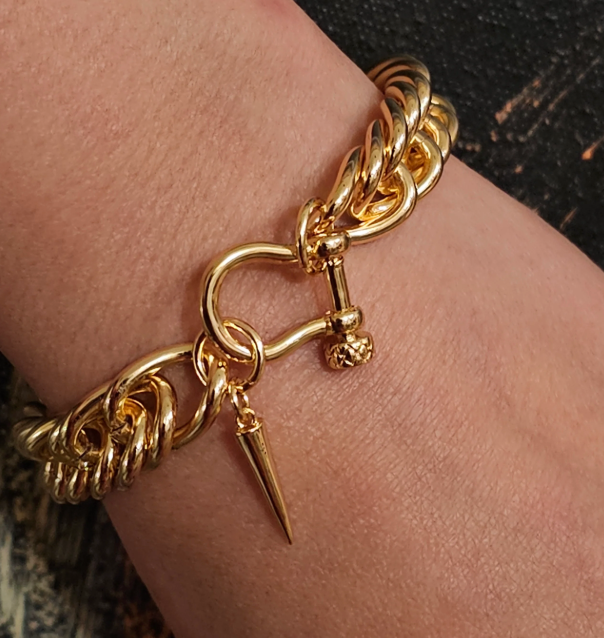 Horse Bit Carabiner Cuban Bracelet- Equestrian Steel: Yellow Gold