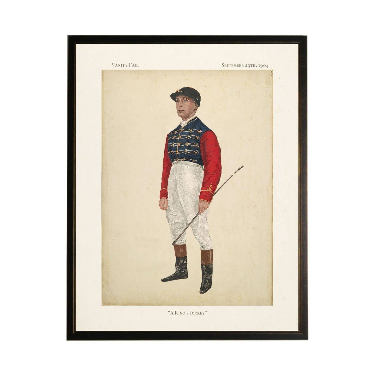 Vintage Vanity Fair Jockey Illustration A: Beaded Black Frame 1315-65 / 12" X 16"