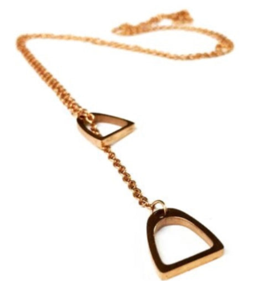 Colt & Filly Stirrup Lariat Steel Necklace- Waterproof: Yellow Gold
