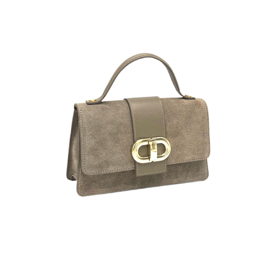 Suede leather clutch bag with chain, Made in Italy, art. 112633: Taupe