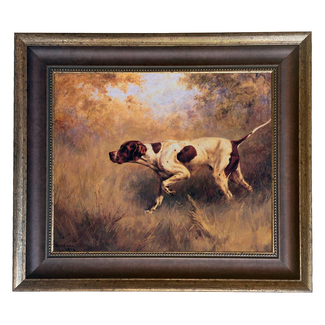 On Point English Pointer Framed Painting Print | Wall Art: Wide Distressed Black/Copper-Bead / 5" x 6"