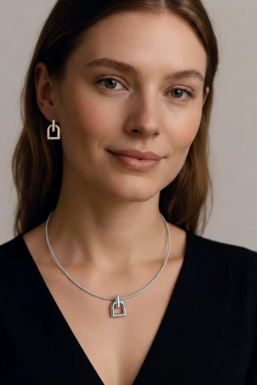 Royal Stirrup Stud Earring- 14K Gold or Silver- Waterproof: Yellow Gold