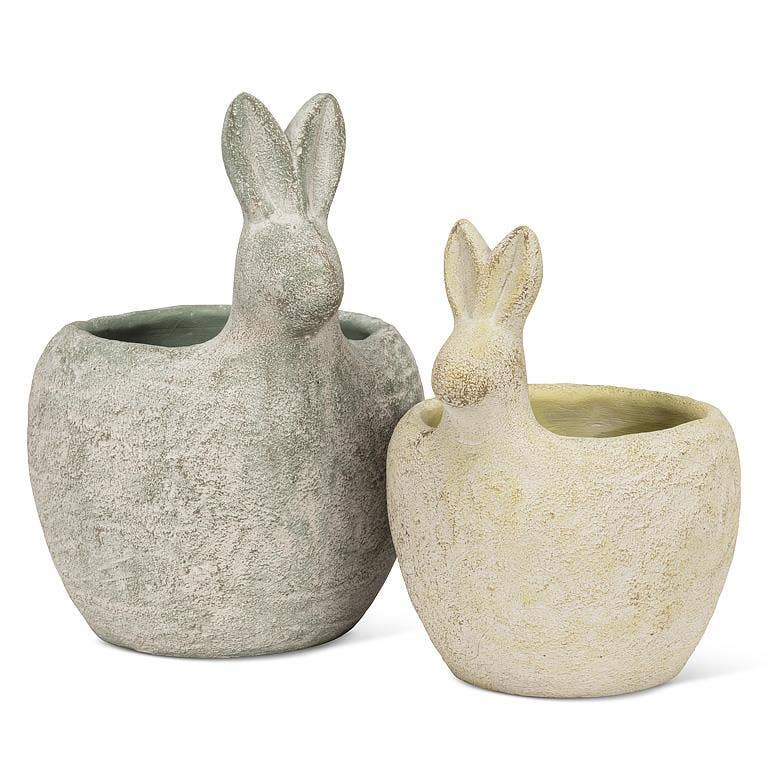 Medium Planter with Rabbit Head-Green-7"H
