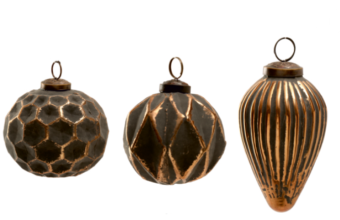 Set of 3 Grey Glass Ornaments