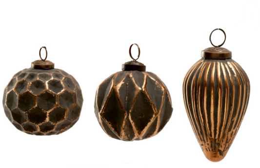 Set of 3 Grey Glass Ornaments
