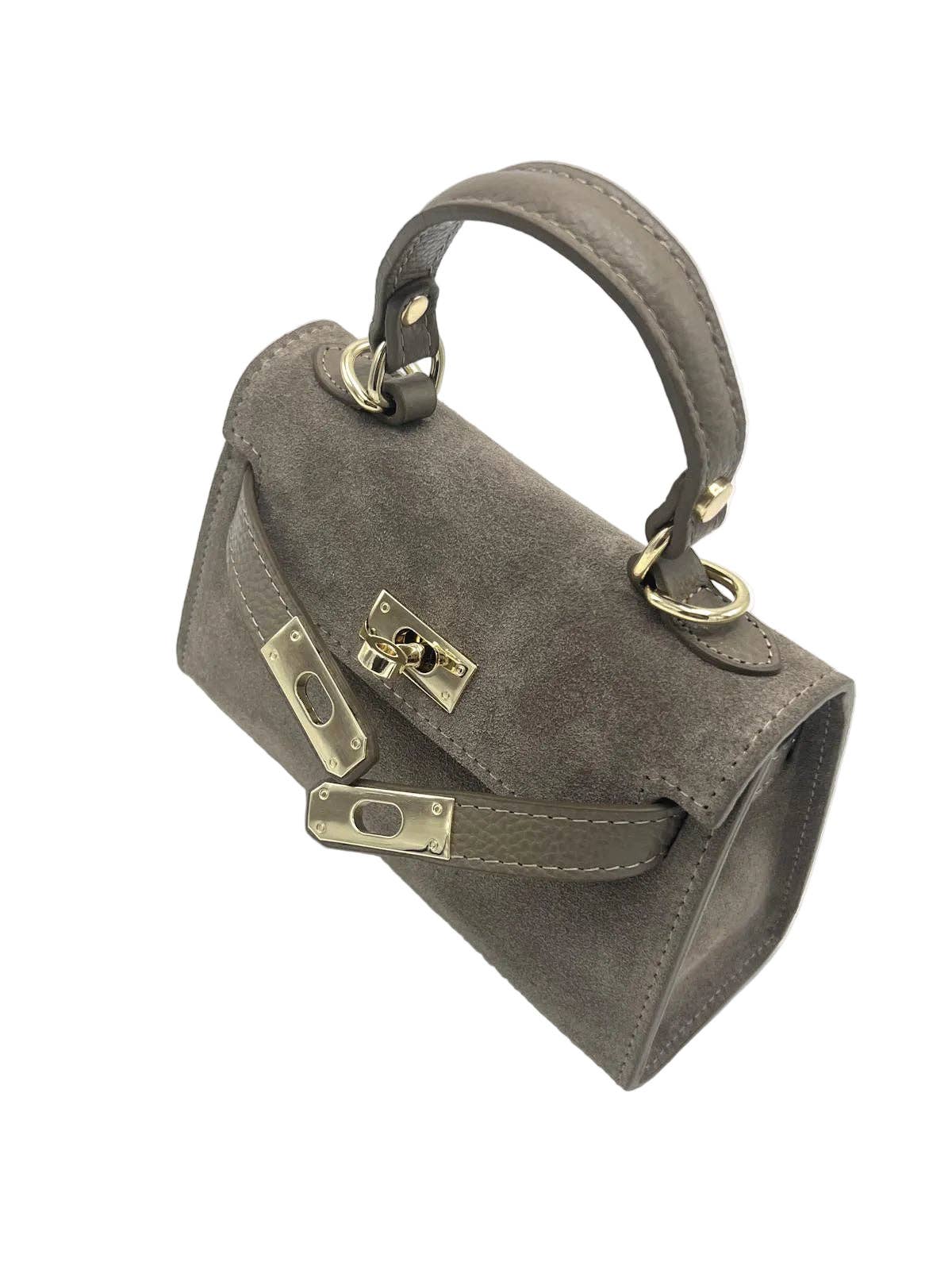Suede and Genuine Leather Shoulder Bag, Made in Italy, art. 112781: Taupe