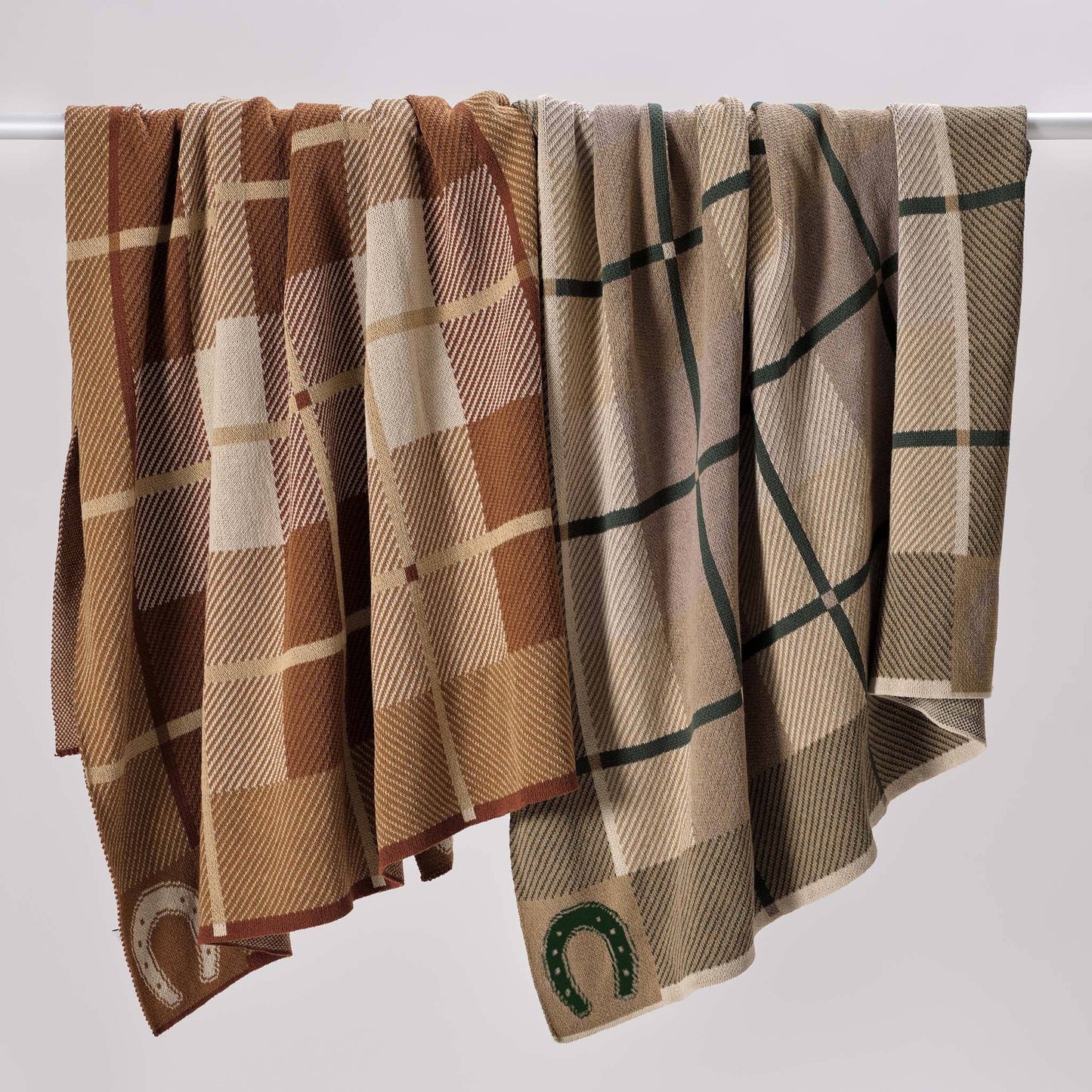 Cotton Sustainable Knit Stripe Throw Blanket - Equestrian Barn Plaid: Green