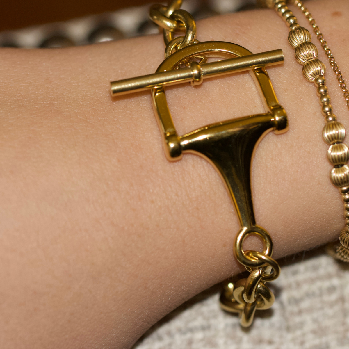 Equestrian Horse Bit Toggle Bracelet - 18k Gold Plated Stainless Steel - Toggle Closure