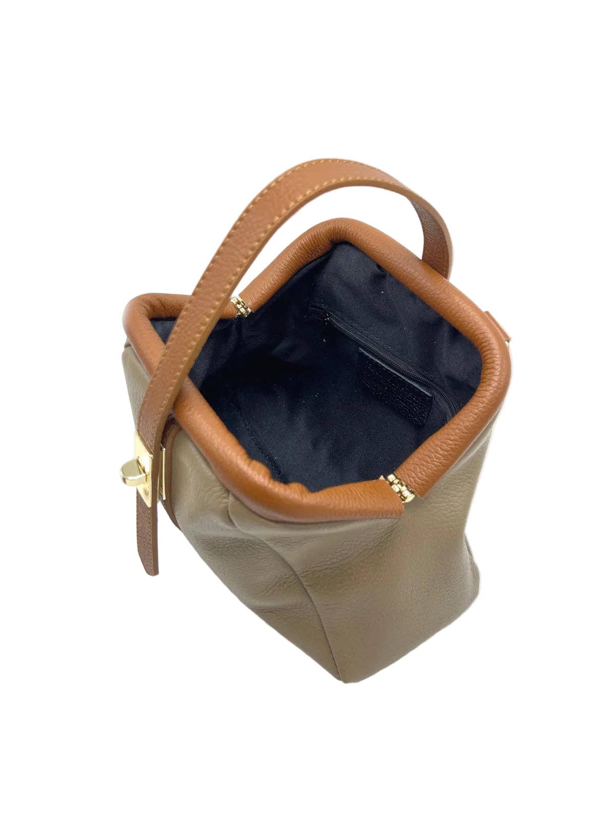 Mini Leather Top-Handle Bag with Detachable Strap, Made in Italy, art. 112746: Beige1