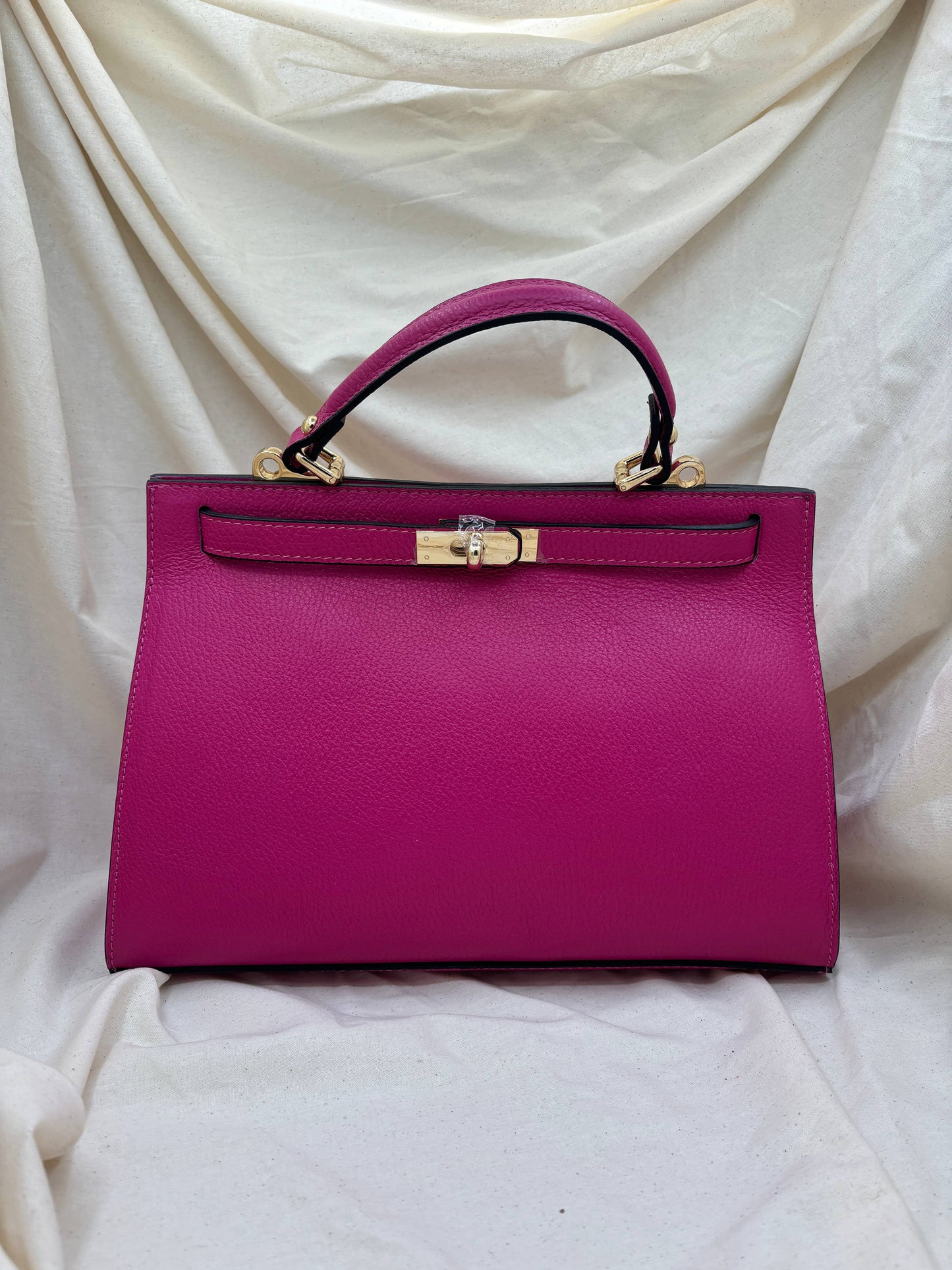 Large genuine leather handbag with shoulder strap: Verde