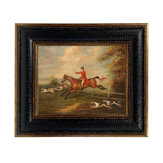 Fox Hunting Scene Framed Oil Painting Print on Canvas