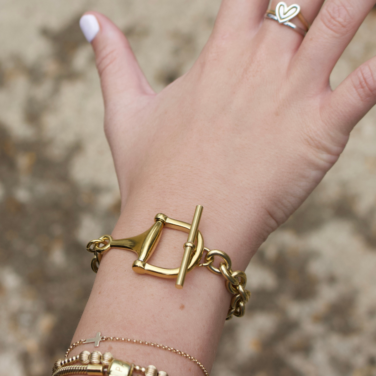 Equestrian Horse Bit Toggle Bracelet - 18k Gold Plated Stainless Steel - Toggle Closure