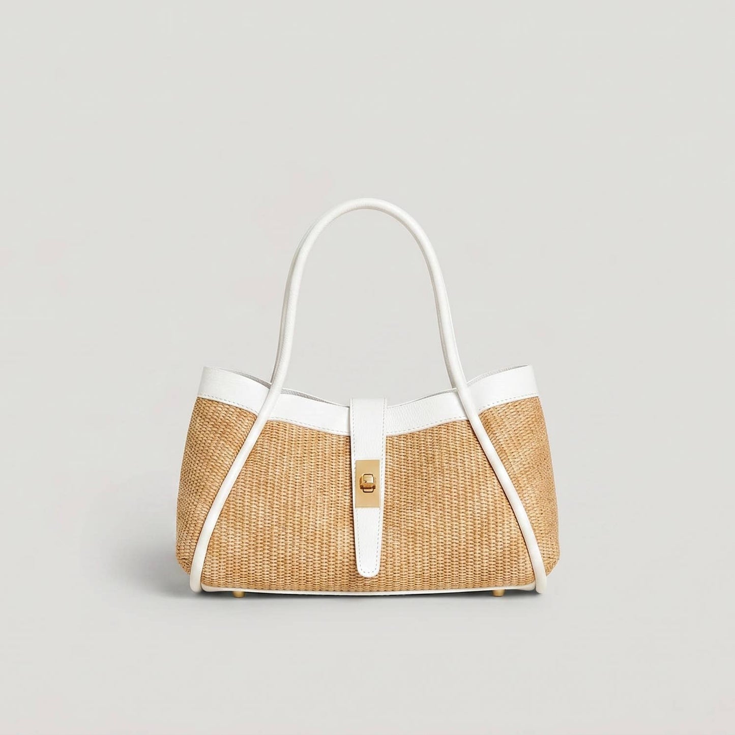 Medium raffia bag with Togo leather details 35x20x15 cm: Cognac