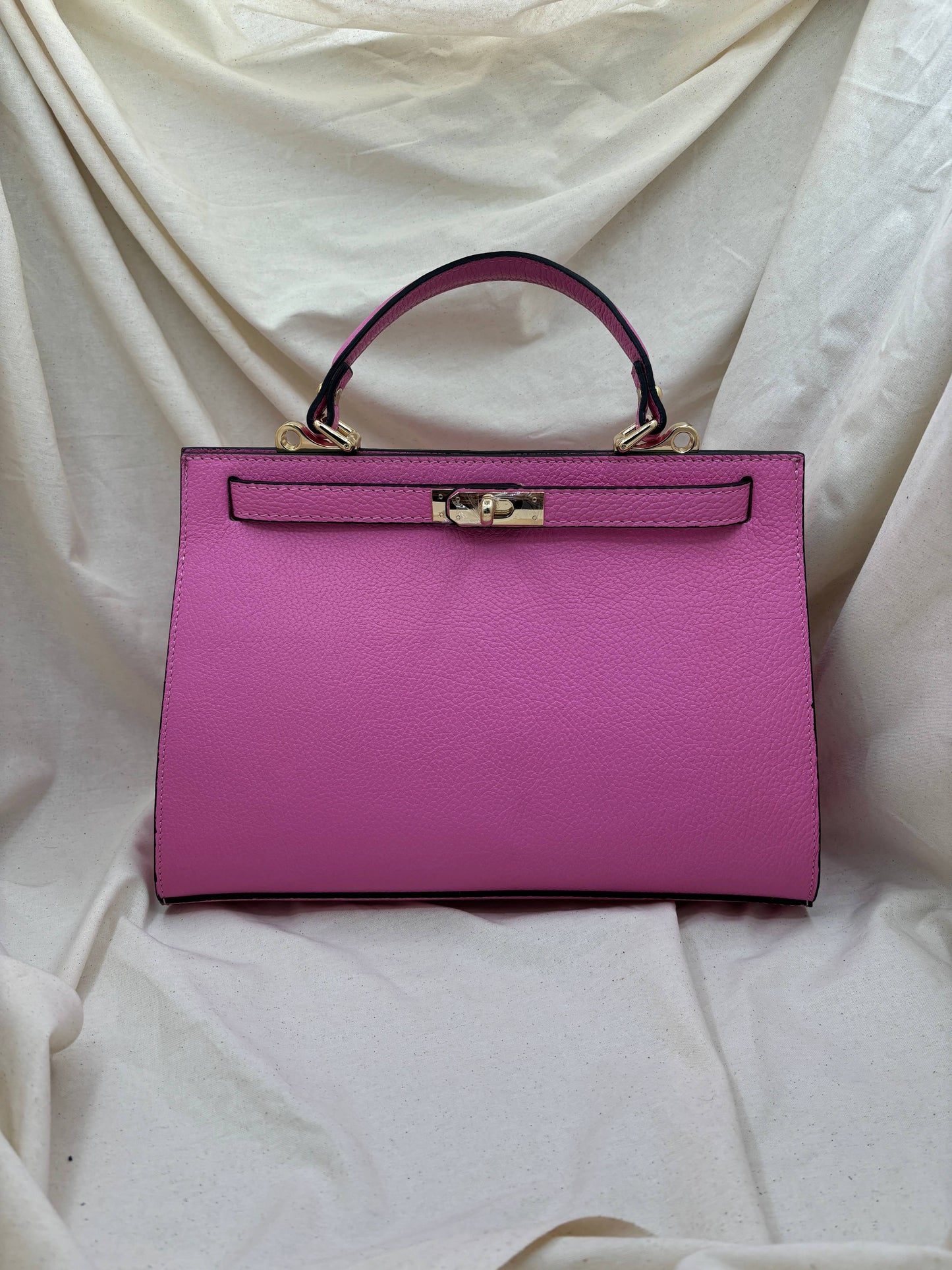 Large genuine leather handbag with shoulder strap: Verde
